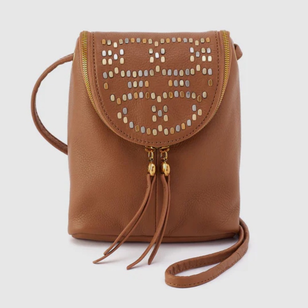 HOBO Fern Crossbody In Pebbled Leather - Warm Honey Pixel Studded - Like New!